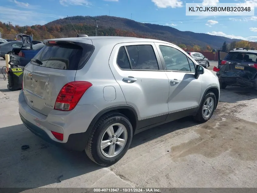 2021 Chevrolet Trax Fwd Ls VIN: KL7CJKSB0MB320348 Lot: 40713947