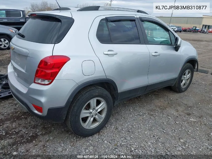 2021 Chevrolet Trax Awd Lt VIN: KL7CJPSB3MB310877 Lot: 40749128