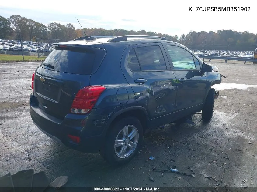 2021 Chevrolet Trax Awd Lt VIN: KL7CJPSB5MB351902 Lot: 40800322