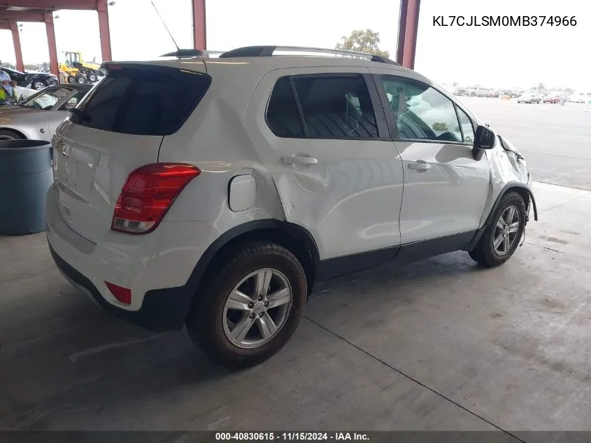 2021 Chevrolet Trax Fwd Lt VIN: KL7CJLSM0MB374966 Lot: 40830615