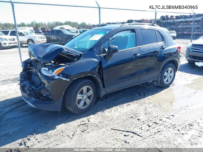 2021 Chevrolet Trax Fwd Lt VIN: KL7CJLSB6MB340965 Lot: 40858586