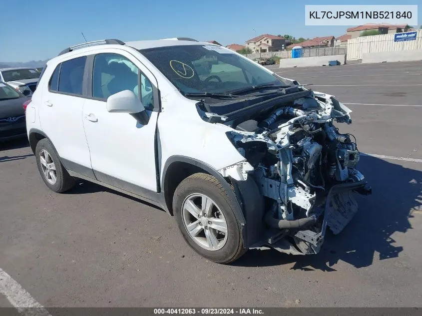 2022 Chevrolet Trax Awd Lt VIN: KL7CJPSM1NB521840 Lot: 40412063