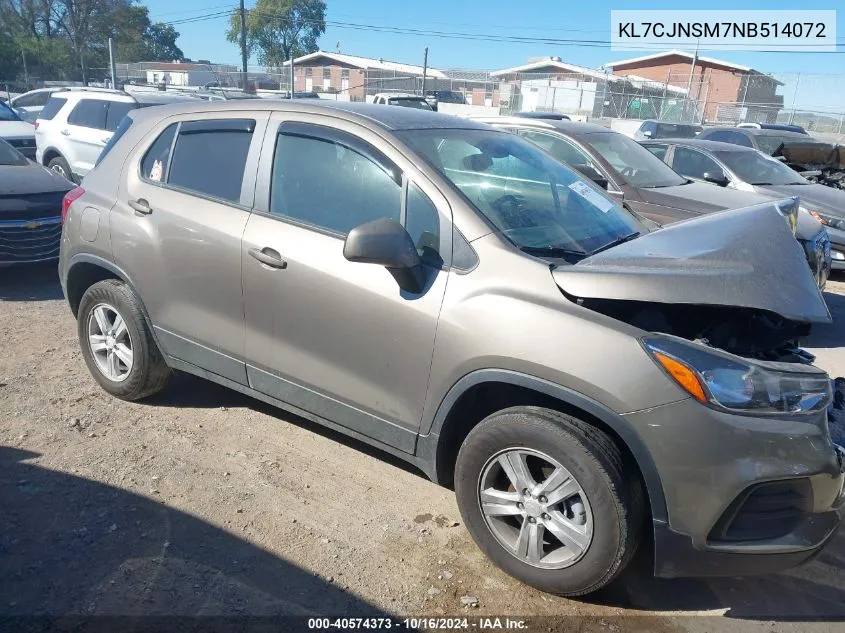 2022 Chevrolet Trax Awd Ls VIN: KL7CJNSM7NB514072 Lot: 40574373