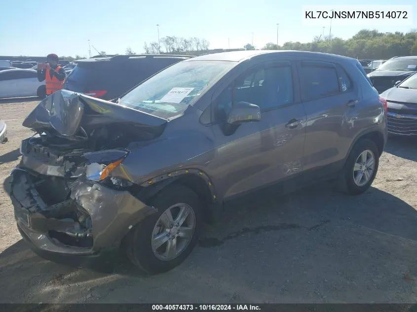 2022 Chevrolet Trax Awd Ls VIN: KL7CJNSM7NB514072 Lot: 40574373