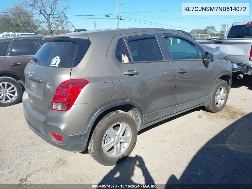 2022 Chevrolet Trax Awd Ls VIN: KL7CJNSM7NB514072 Lot: 40574373