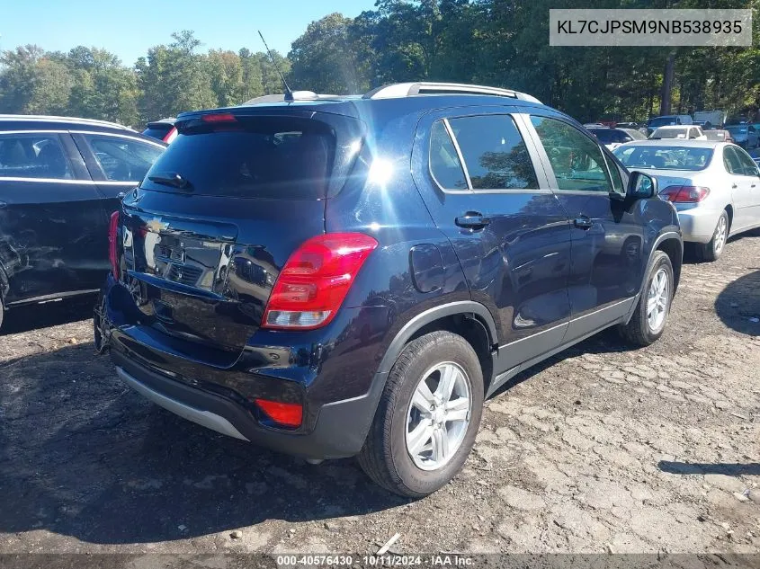 2022 Chevrolet Trax Awd Lt VIN: KL7CJPSM9NB538935 Lot: 40576430