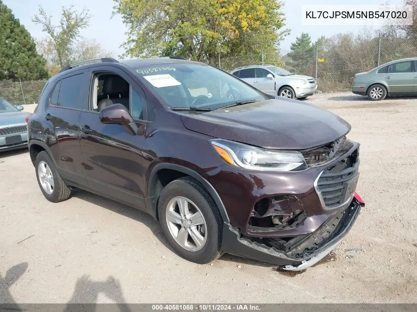 2022 Chevrolet Trax Awd Lt VIN: KL7CJPSM5NB547020 Lot: 40581088