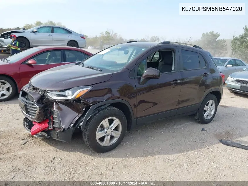 2022 Chevrolet Trax Awd Lt VIN: KL7CJPSM5NB547020 Lot: 40581088