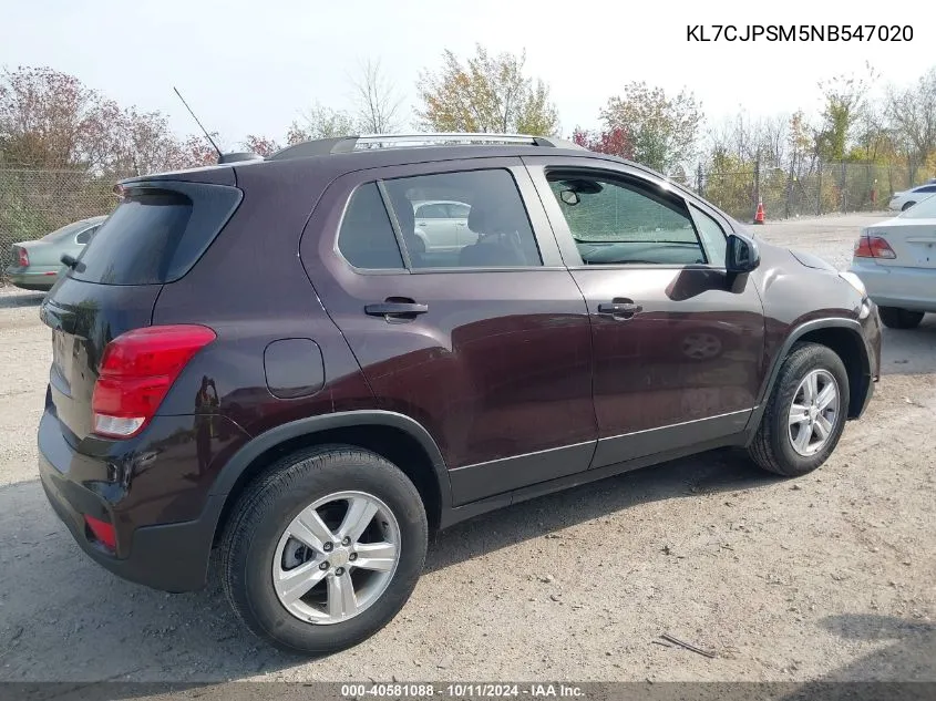 2022 Chevrolet Trax Awd Lt VIN: KL7CJPSM5NB547020 Lot: 40581088