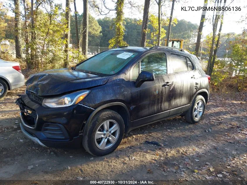 2022 Chevrolet Trax Awd Lt VIN: KL7CJPSM6NB506136 Lot: 40722930