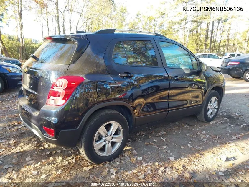 2022 Chevrolet Trax Awd Lt VIN: KL7CJPSM6NB506136 Lot: 40722930