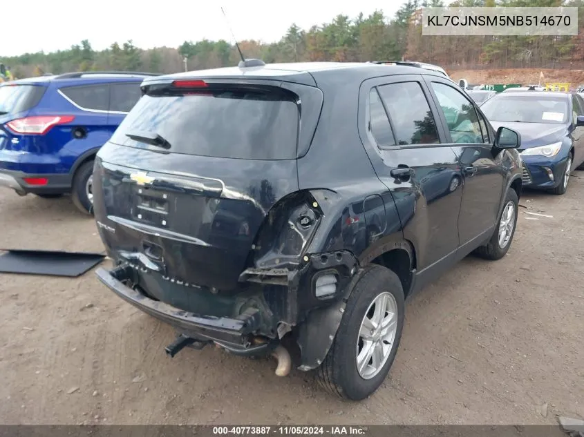 2022 Chevrolet Trax Awd Ls VIN: KL7CJNSM5NB514670 Lot: 40773887