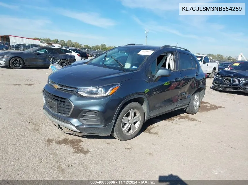 2022 Chevrolet Trax Fwd Lt VIN: KL7CJLSM3NB564259 Lot: 40835606