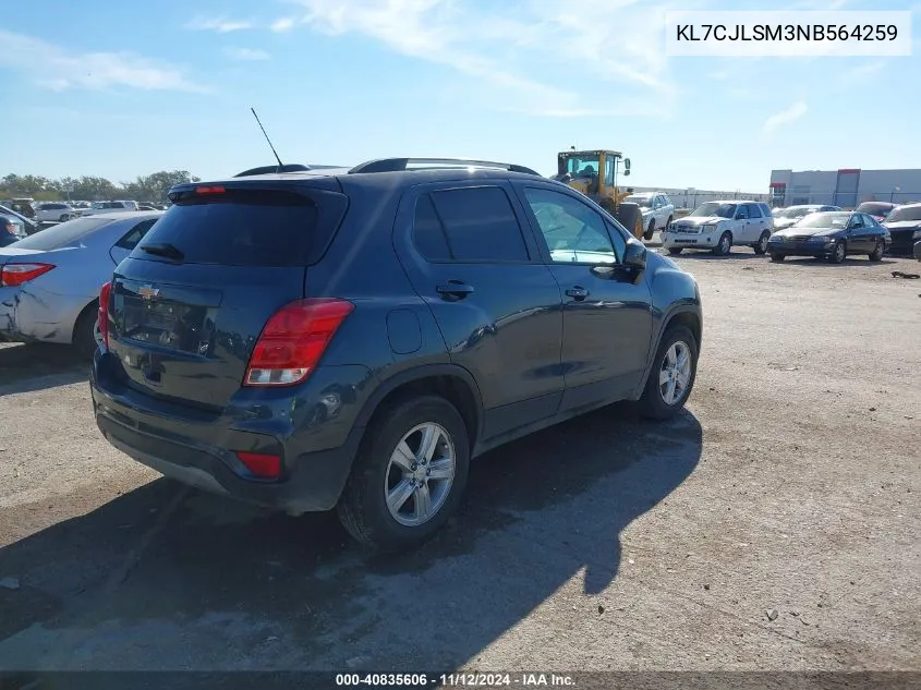 2022 Chevrolet Trax Fwd Lt VIN: KL7CJLSM3NB564259 Lot: 40835606