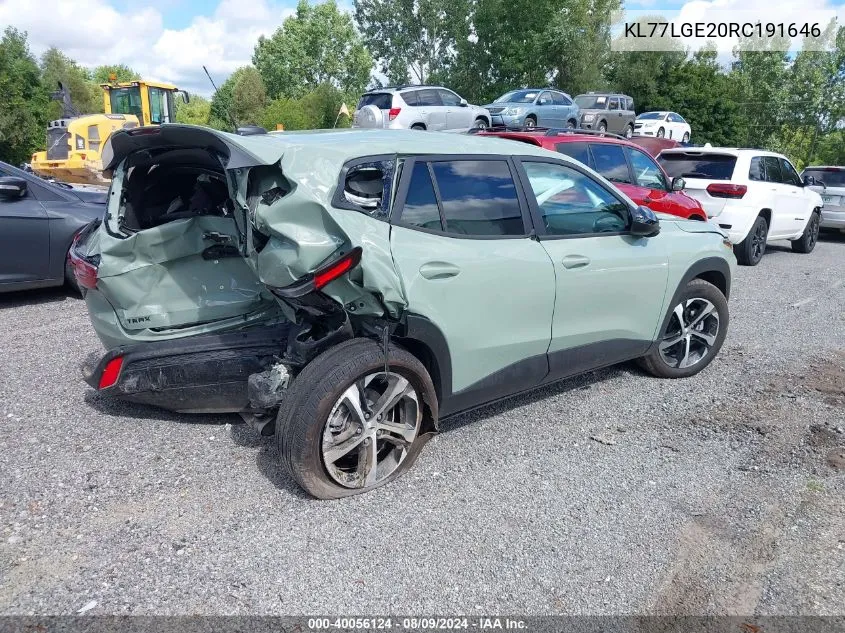 2024 Chevrolet Trax Fwd 1Rs VIN: KL77LGE20RC191646 Lot: 40056124