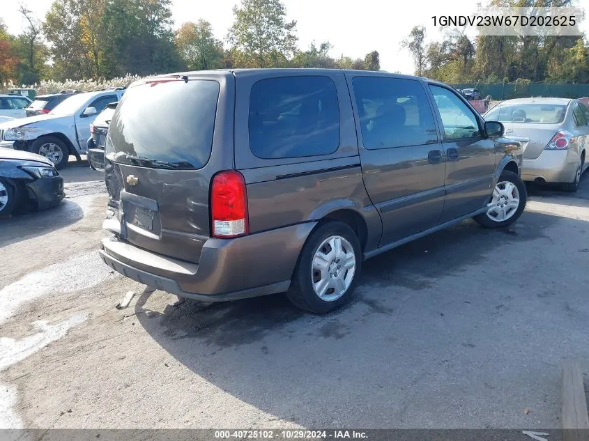 2007 Chevrolet Uplander Ls VIN: 1GNDV23W67D202625 Lot: 40725102