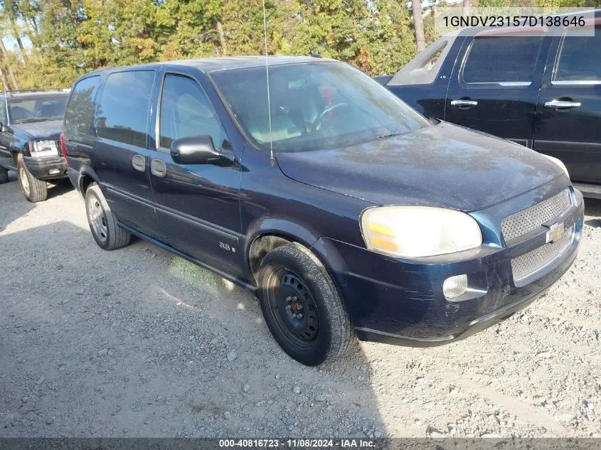 2007 Chevrolet Uplander Ls VIN: 1GNDV23157D138646 Lot: 40816723