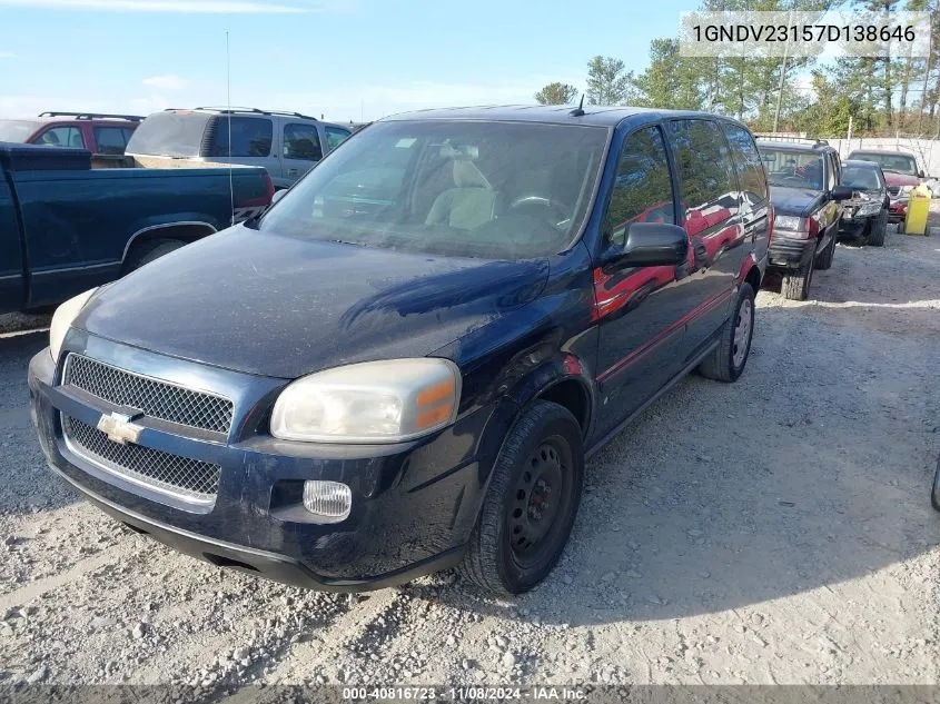 2007 Chevrolet Uplander Ls VIN: 1GNDV23157D138646 Lot: 40816723