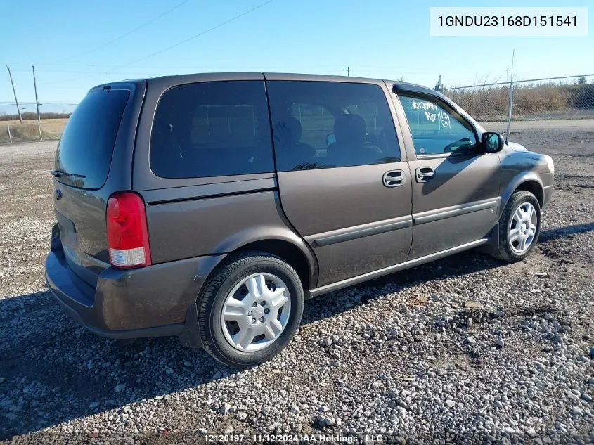 2008 Chevrolet Uplander VIN: 1GNDU23168D151541 Lot: 12120197