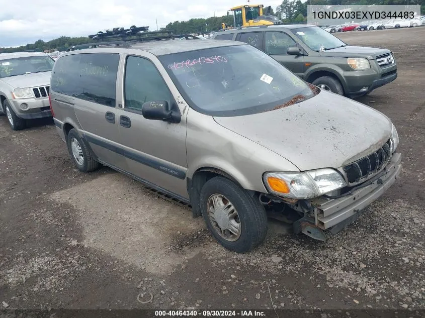 2000 Chevrolet Venture Ls VIN: 1GNDX03EXYD344483 Lot: 40464340