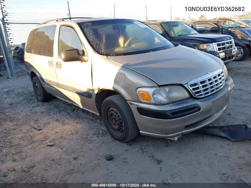 2000 Chevrolet Venture VIN: 1GNDU03E6YD362682 Lot: 40615590