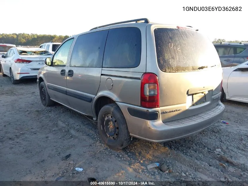 2000 Chevrolet Venture VIN: 1GNDU03E6YD362682 Lot: 40615590