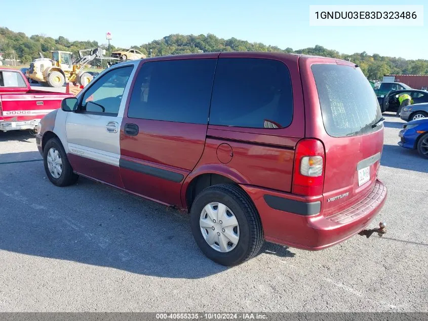 2003 Chevrolet Venture VIN: 1GNDU03E83D323486 Lot: 40555335