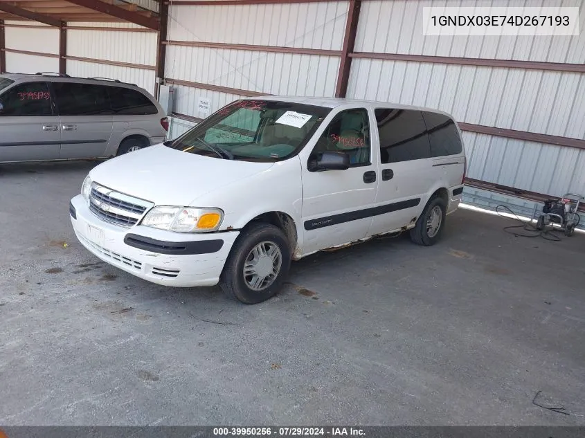 2004 Chevrolet Venture Plus VIN: 1GNDX03E74D267193 Lot: 39950256