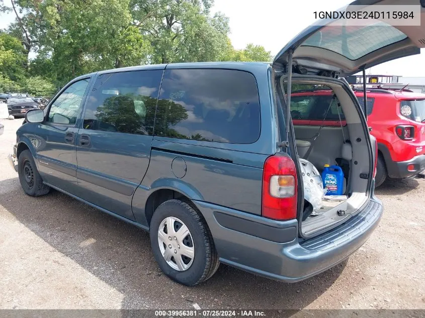 1GNDX03E24D115984 2004 Chevrolet Venture Plus