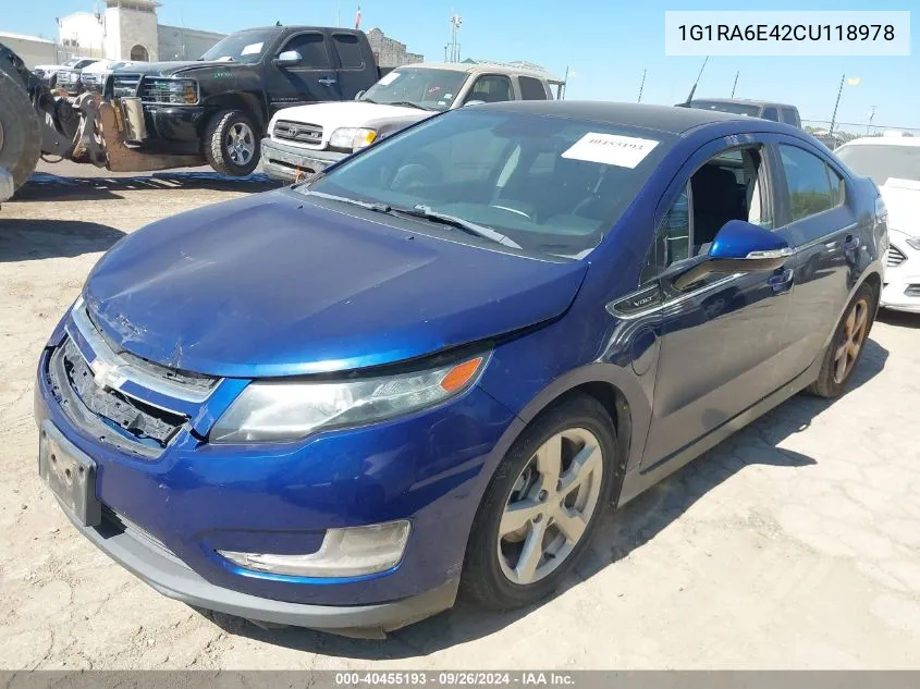 2012 Chevrolet Volt VIN: 1G1RA6E42CU118978 Lot: 40455193