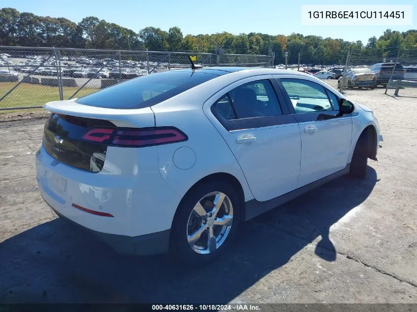 2012 Chevrolet Volt VIN: 1G1RB6E41CU114451 Lot: 40631626