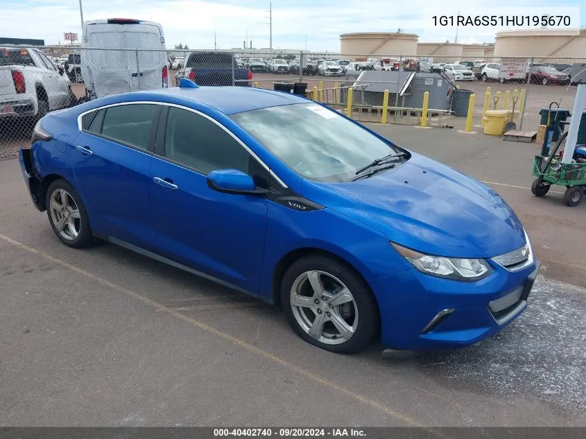 2017 Chevrolet Volt Lt VIN: 1G1RA6S51HU195670 Lot: 40402740