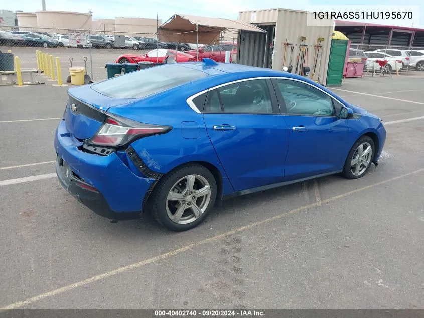 2017 Chevrolet Volt Lt VIN: 1G1RA6S51HU195670 Lot: 40402740