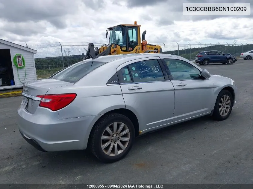 2012 Chrysler 200 Touring VIN: 1C3CCBBB6CN100209 Lot: 12088955