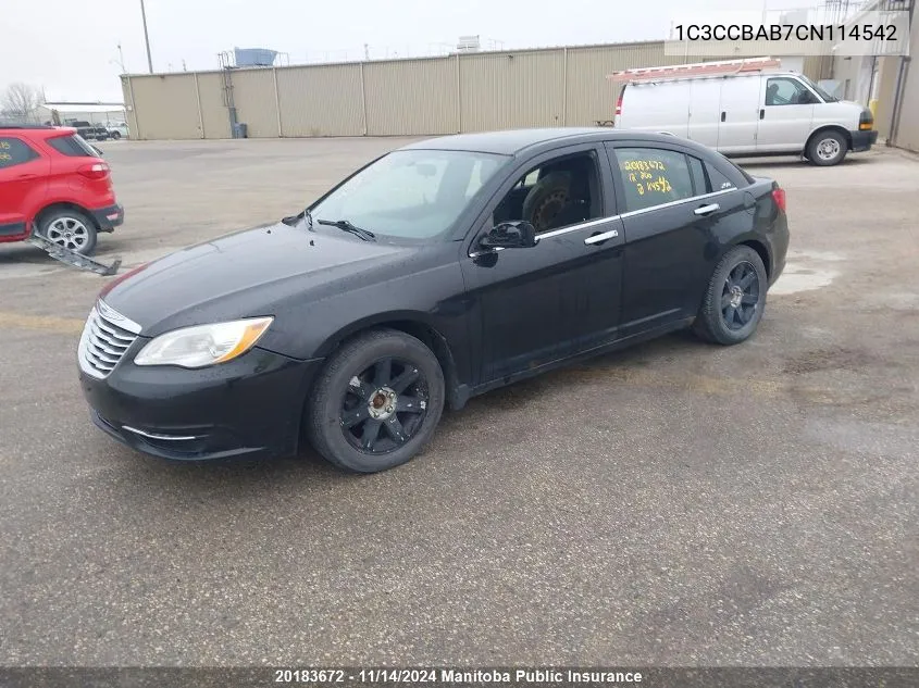 2012 Chrysler 200 Lx VIN: 1C3CCBAB7CN114542 Lot: 20183672