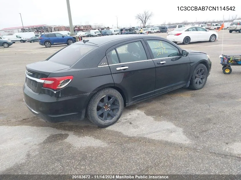 2012 Chrysler 200 Lx VIN: 1C3CCBAB7CN114542 Lot: 20183672