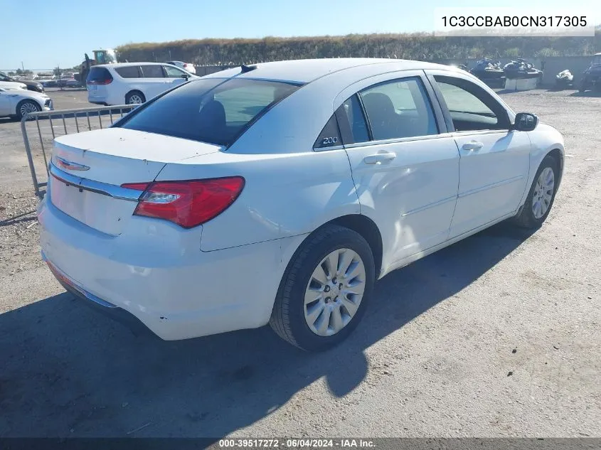 2012 Chrysler 200 Lx VIN: 1C3CCBAB0CN317305 Lot: 39517272