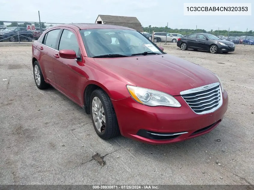 2012 Chrysler 200 Lx VIN: 1C3CCBAB4CN320353 Lot: 39930871