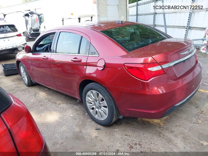 2012 Chrysler 200 Lx VIN: 1C3CCBAB2CN172252 Lot: 40000289