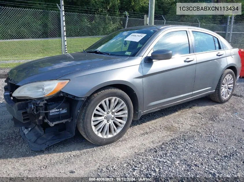 2012 Chrysler 200 Lx VIN: 1C3CCBABXCN113434 Lot: 40063929