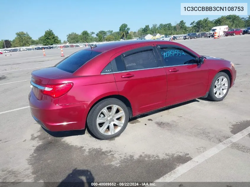 2012 Chrysler 200 Touring VIN: 1C3CCBBB3CN108753 Lot: 40089552