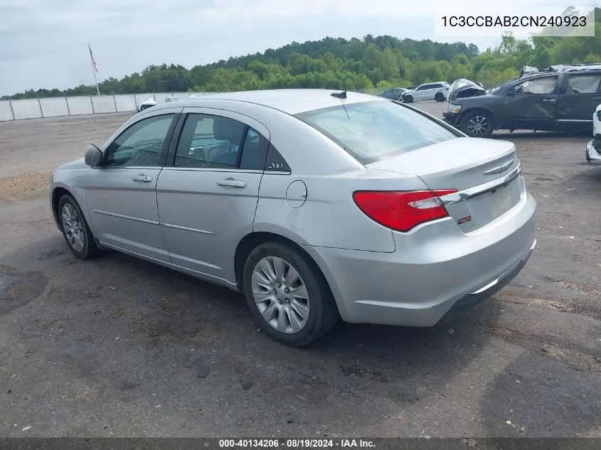 2012 Chrysler 200 Lx VIN: 1C3CCBAB2CN240923 Lot: 40134206