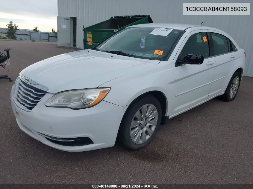 2012 Chrysler 200 Lx VIN: 1C3CCBAB4CN158093 Lot: 40149080