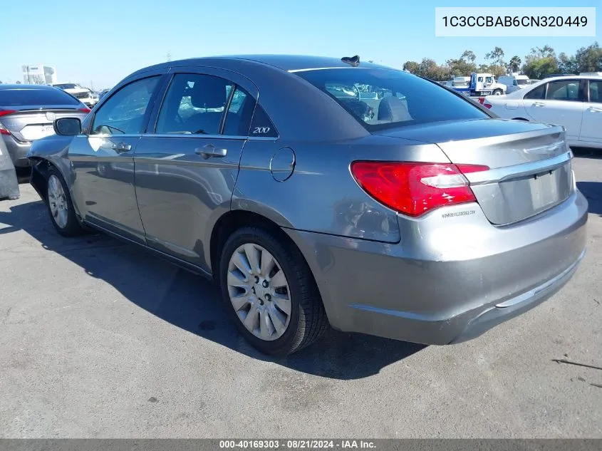 2012 Chrysler 200 Lx VIN: 1C3CCBAB6CN320449 Lot: 40169303