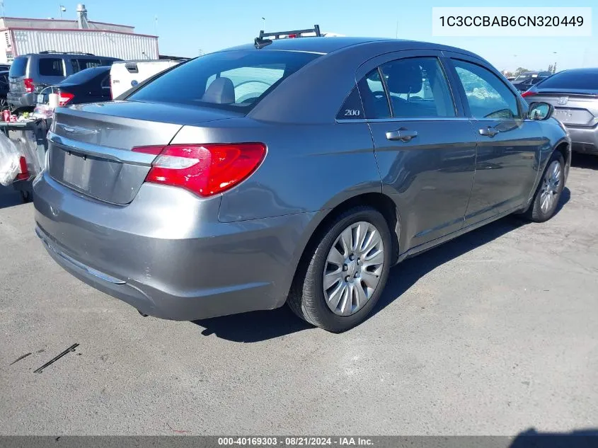 2012 Chrysler 200 Lx VIN: 1C3CCBAB6CN320449 Lot: 40169303