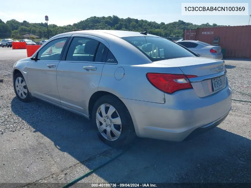 2012 Chrysler 200 Lx VIN: 1C3CCBAB4CN100369 Lot: 40199736