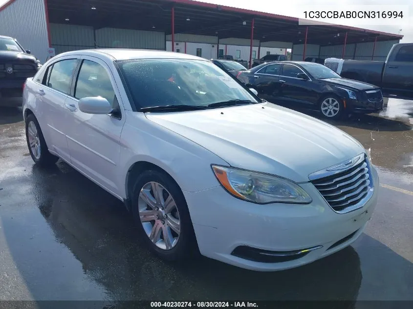 2012 Chrysler 200 Lx VIN: 1C3CCBAB0CN316994 Lot: 40230274