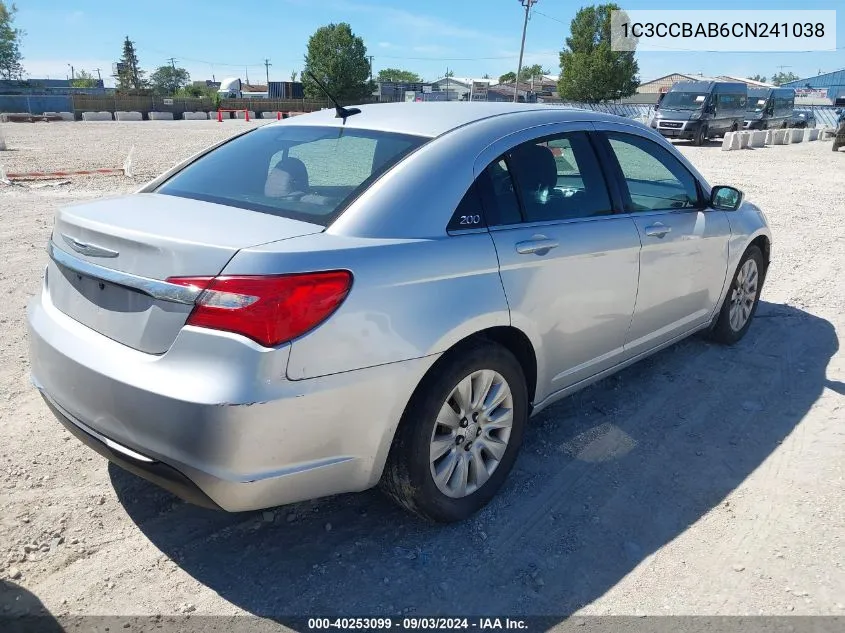 2012 Chrysler 200 Lx VIN: 1C3CCBAB6CN241038 Lot: 40253099