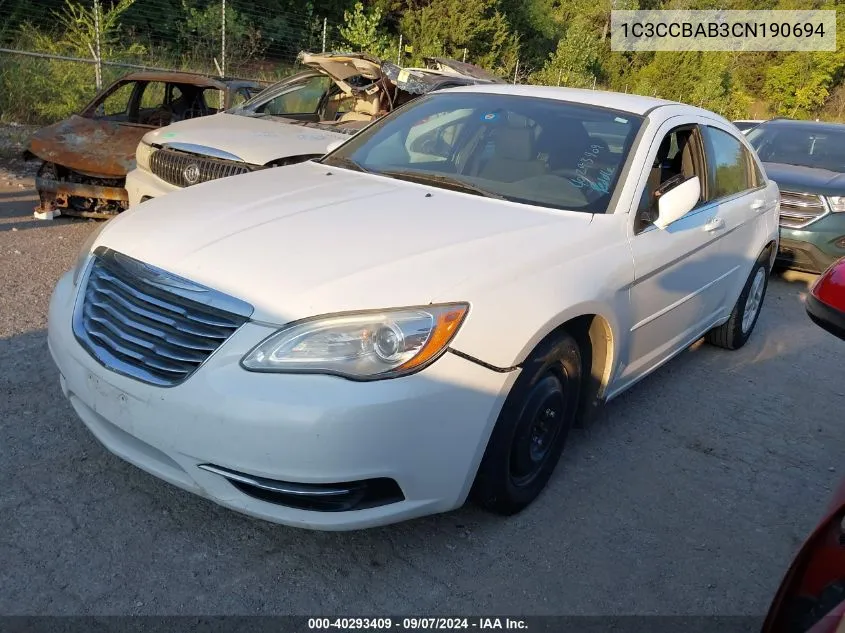 2012 Chrysler 200 Lx VIN: 1C3CCBAB3CN190694 Lot: 40293409