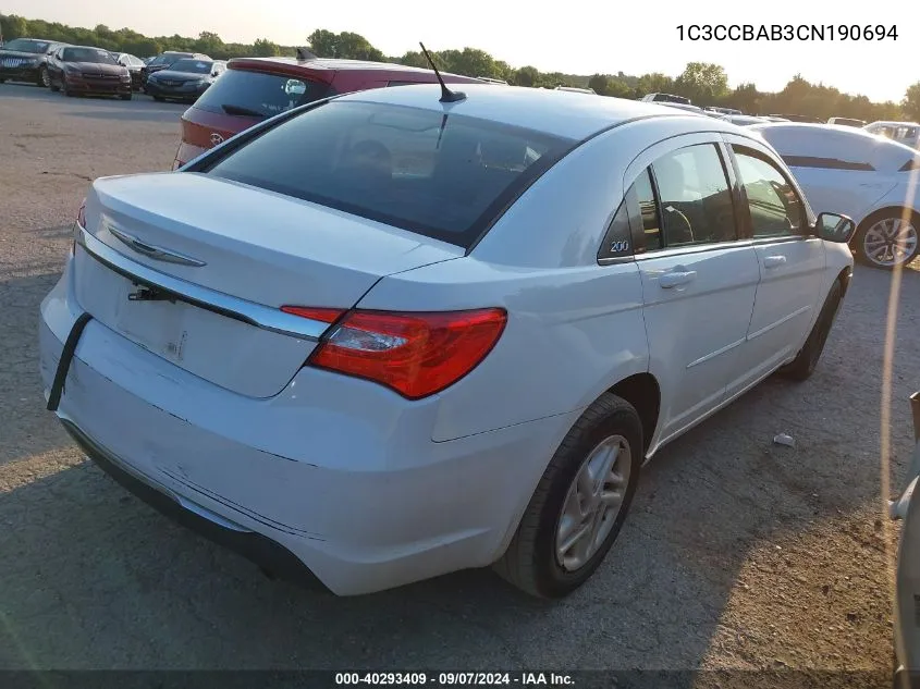 2012 Chrysler 200 Lx VIN: 1C3CCBAB3CN190694 Lot: 40293409